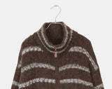 Boyu Stripe Zip-Up Mohair Knit Cardigan