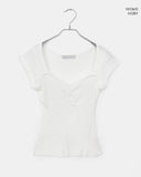 Lina Heartneck Punching Cap Sleeve Shirring Short Sleeve T-Shirt