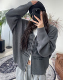 Delrin Print Knit Hood Zip-Up