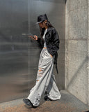 Sunlit strap shirring nylon zip-up jacket
