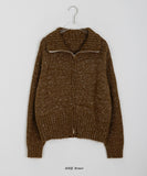 Nubin Mix Color Knit Zip-Up Cardigan