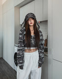 Mock Military Deep V Crop Hood Zip-up