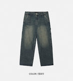 (UNISEX) Coloring Carpenter Wide Denim Pants