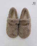 Hoya Winter Fur Angora Velcro Flat Mary Jane Loafers