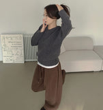 V-Neck Shirring Loose Fit Daily Knit