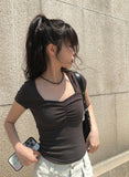 [MADE] Duran Amore Square Neck Shirring Short Sleeve T-Shirt