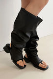 LEATHER THONG SLOUCH BOOTS