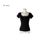 Dion Fake Layered Color Matching Button Short Sleeve T-shirt