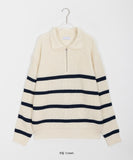 [unisex] Yomin Collar Stripe Half-Zip Over Knit