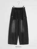 Beple Snap Button Banding Denim Balloon Wide Pants