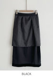 Naiz Satin Color Matching Span Velvet Long Skirt