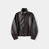 Zadon High-Neck Overs Fit Leather Jacket