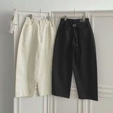 Silver Strap Back Point Balloon Herringbone Wide Cotton Pants