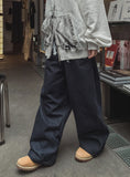 lettering denim wide banding pants