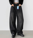 Side Tape Cut Line Brushed Balloon Wide Denim Pants