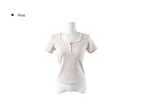 Shudi Stripe Lace Square Neck Short Sleeve T-Shirt