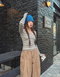 Hamel Ribbed Stripe U-Neck Long Sleeve