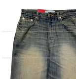 look side folding washing denim pants