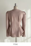Sophian Wool Peplum Pintuck Jacket Blouse