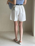 Amy Pintuck Banding Short Cotton Pants (Belt Set)