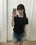 Cannon Layered Shirring Off-Shoulder T-Shirt