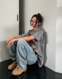 Likee semi-balloon washed denim pants