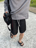 Linen wide short banding denim