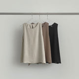Linen Sleeveless Banding Long Wide Two-Piece Set Vacation Look Summer Outfit