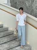 Pureine Pintuck Wide Slacks Pants (Belt set)