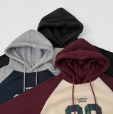 Color Matching Raglan 82 Printing Loose Fit Brushed Hoodie