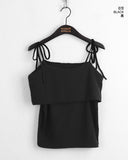 sirom ribbon strap ribbed off-shoulder short-sleeved T-shirt