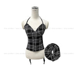 Wiz Strap Check Blouse Scrunch Set