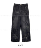 (UNISEX) Drag incision washed denim