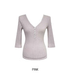 Ringo Button V-Neck Three Quarter T-Shirt