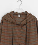 [BAONHAUS] Almeve Peach Fuzz Check Over Hood Shirt