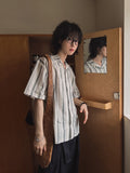 eddieroll pleated striped half shirt