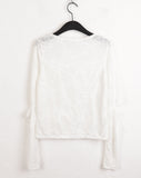 Pezzle See-Through Paisley Incision Split Cropped Long Sleeve T-Shirt