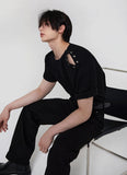 Open 5 button ribbed round knit short ver