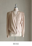 [Tie set] Repodi Satin Wrapped Shirred Blouse
