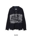 Atonic Lettering Hooded Zip-Up Knit