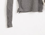 Fortwo Unbalance Off Shoulder Ribbon Ribbed Knit