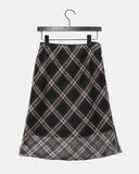 Atin Check Chiffon Lace Ribbon Midi Skirt