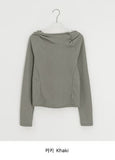 Lahomi Diagonal Ribbed Button Hood Long Sleeve Tee