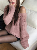 Pogo Openwork Loose Fit One-Shoulder Boat Neck Knit