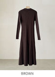 Easel Button Collar Knit Flare Long One Piece