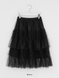 Juril Mesh Frill Tiered Elastic Midi Skirt