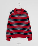 Meddent Button Stripe Collar Knit