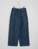 [unisex] Puati Carpenter Rivet Banding Waist Wide Denim Pants