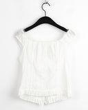 Lehman lace button off-shoulder sleeveless blouse