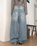 Nian incision washed wide denim pants